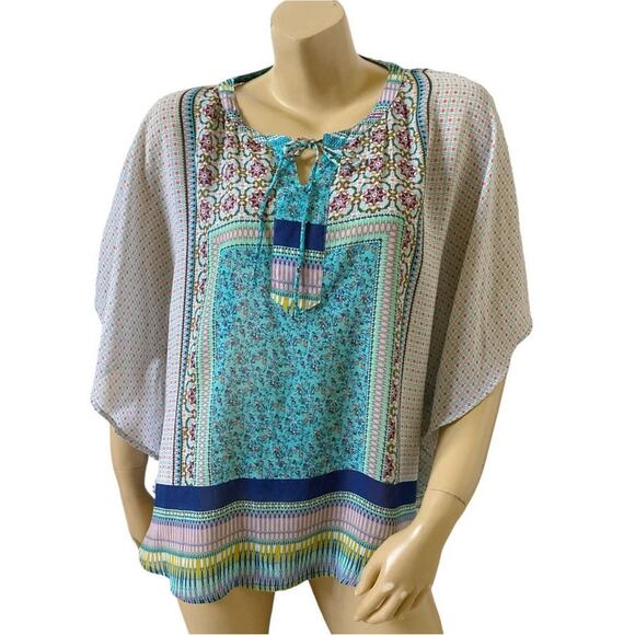 Fig & Flower Tribal Boho Blouse PM Petite Dolman Sleeve Resort Top EUC - Picture 1 of 8